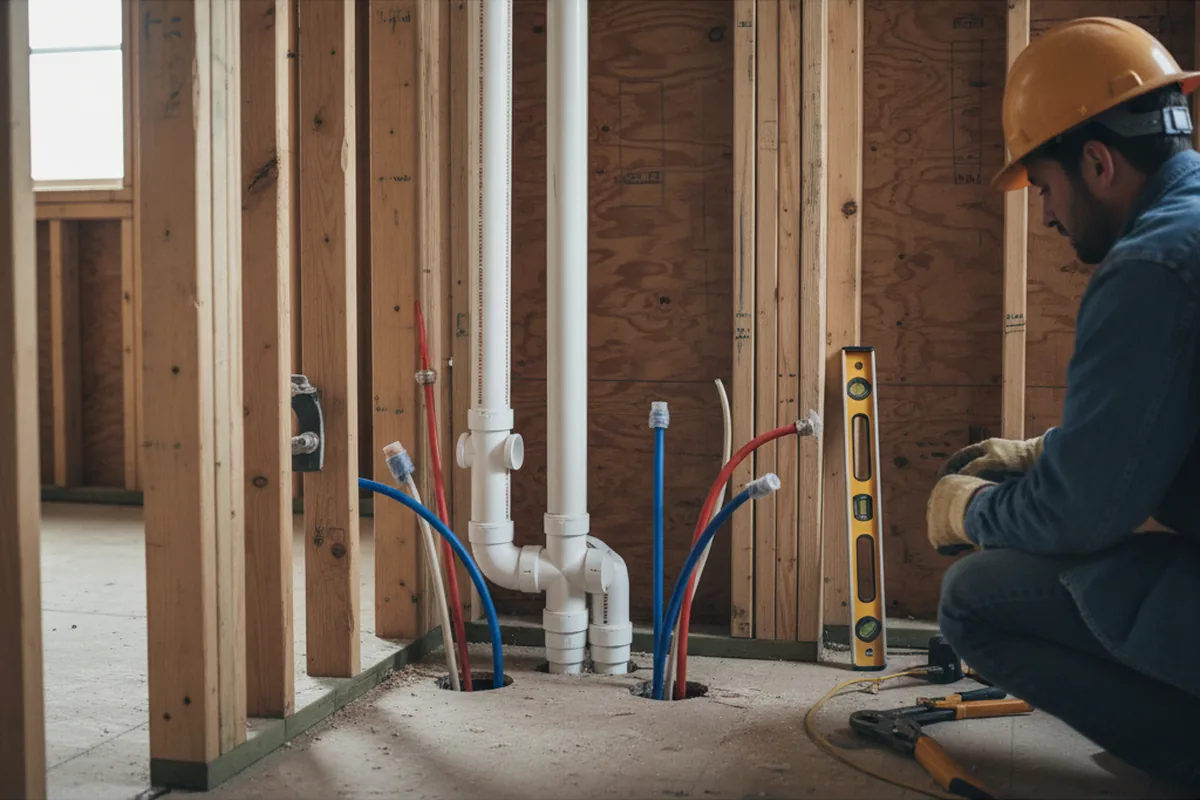 Drain and supply rough-in during Sump Pump Repair in Bluff Springs